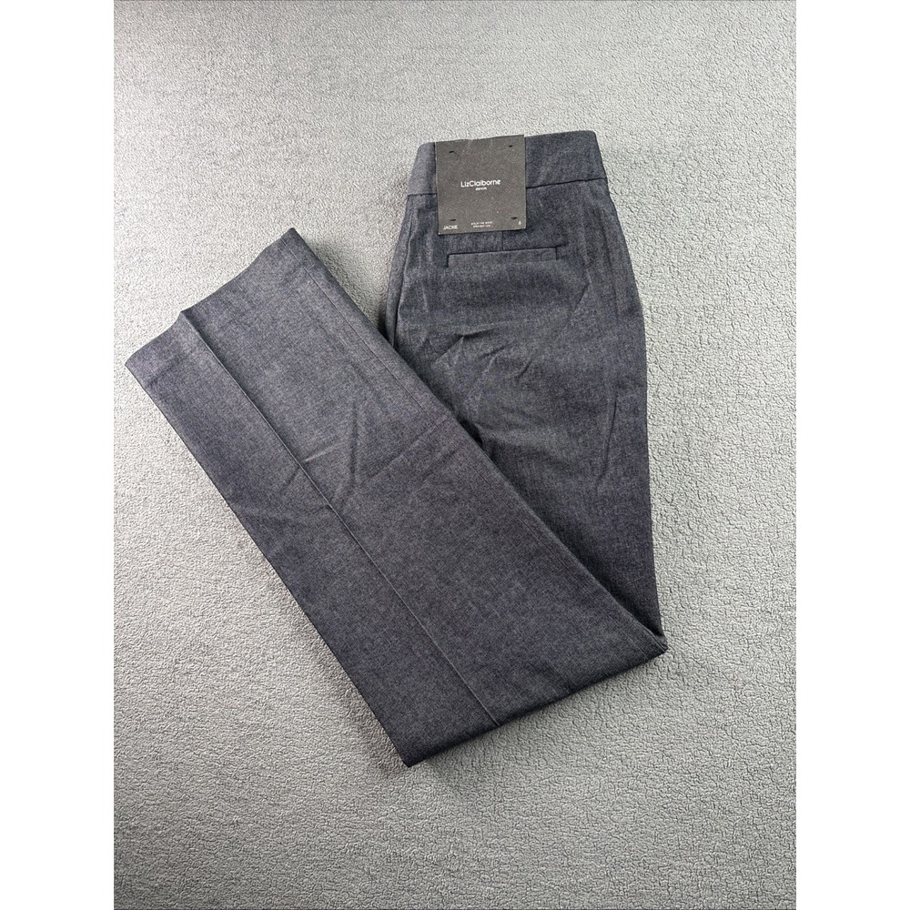 Liz Claiborne Pants Sz 6 Gray  Flat Front‎ Jackie Denim Hooks Zipper Pockets.New - Picture 15 of 16